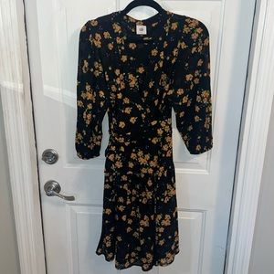 Cabi black floral wrap v-neck dress size small. Worn once.